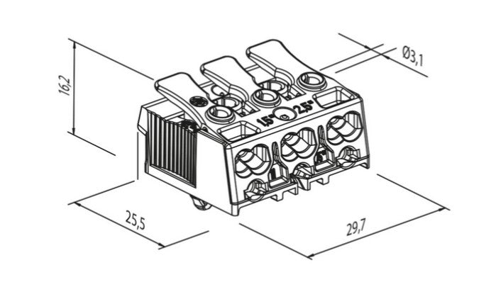 Netzanschlussklemme 3-polig Electroterminal 88167525