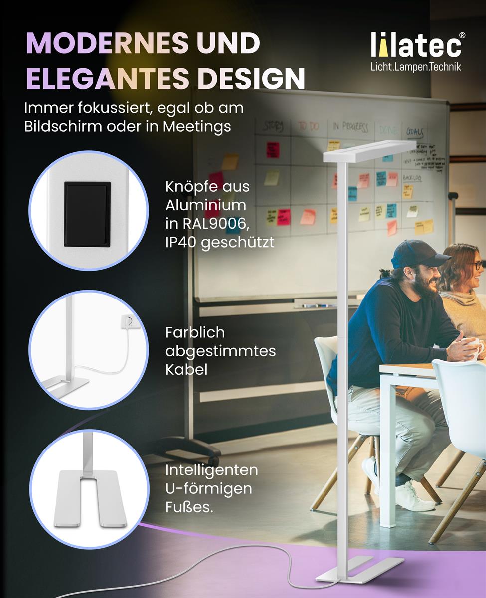 Lilatec LED-Stehleuchte LINEAR 50W 4000K nicht dimmbar silbergrau