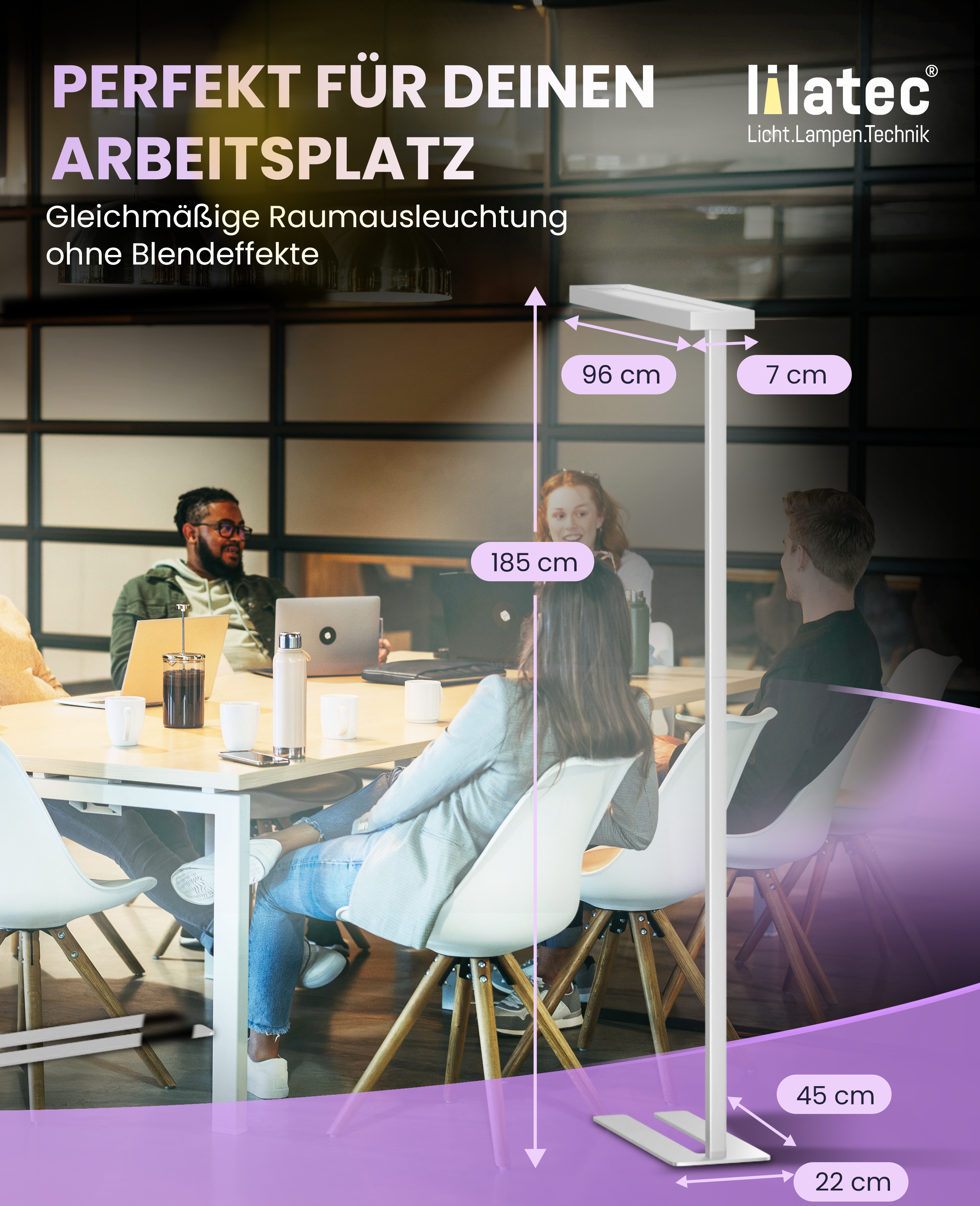 Lilatec LED-Stehleuchte LINEAR 50W 4000K nicht dimmbar silbergrau