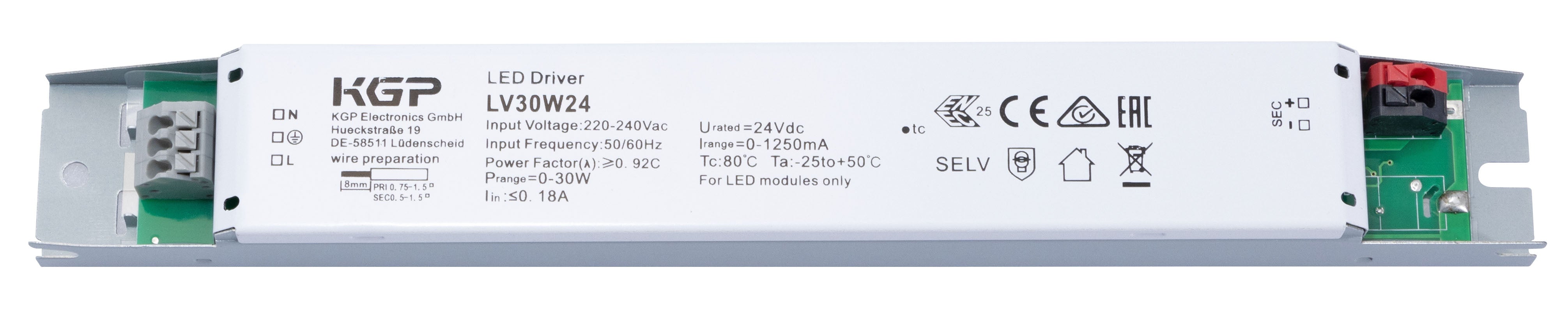LED-Netzteil CV 24V DC 0-30W 0-1,25A nicht dimmbar IP20 linear