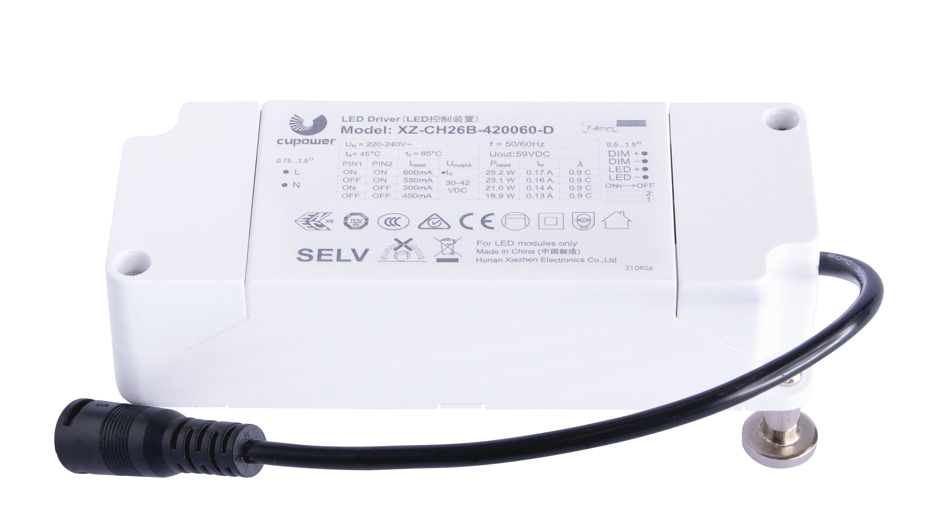 LED-Netzteil CC max. 26W 450-600mA 30-42V dimmbar 1-10V