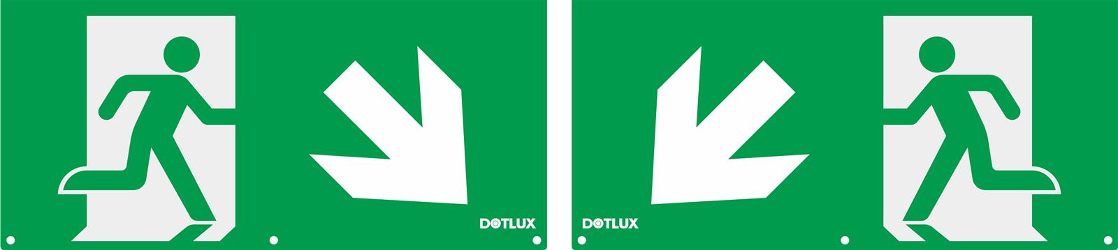 DOTLUX Erweitertes Piktogrammset Pfeil diagonal links und rechts unten für LED-Notleuchte EXITmulti (Artikel 3177) Set 2 Stück