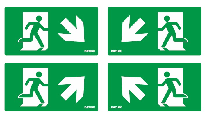DOTLUX Erweitertes Piktogrammset Pfeil Diagonal für LED-Notleuchte EXIT (Artikel 5406) Set 4 Stück