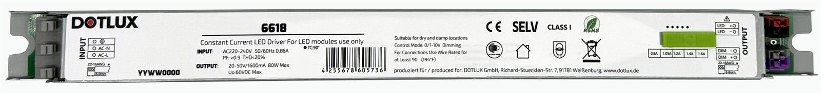 DOTLUX LED-Netzteil max.80W 1-10V dimmbar 900m-1600mA