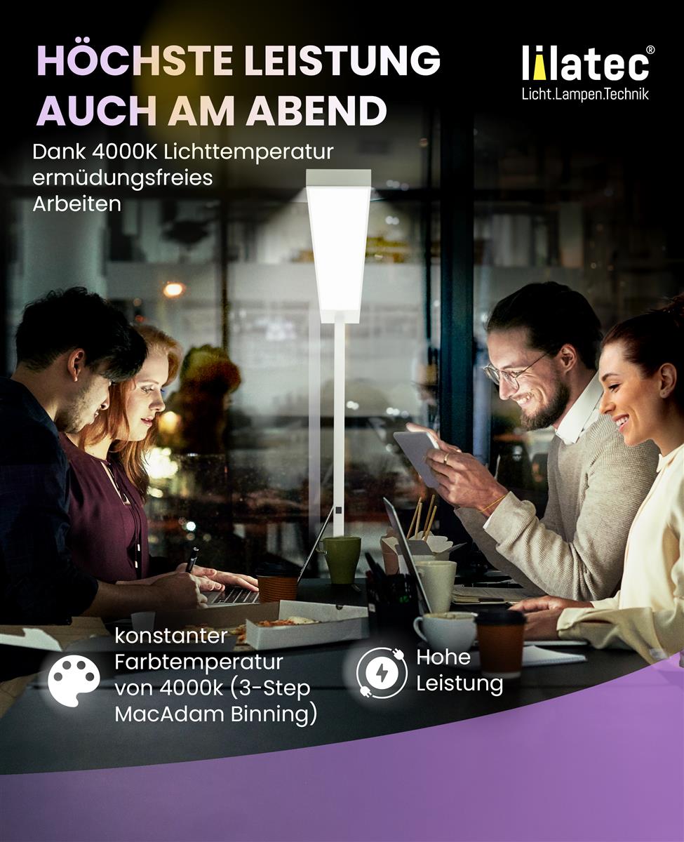 Lilatec LED-Stehleuchte LINEAR 50W 4000K nicht dimmbar silbergrau