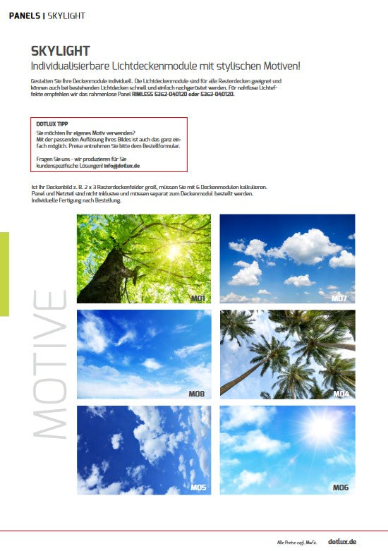 DOTLUX Motivplatte SKYLIGHT für Einbaupanels Motiv 5 Raster 1x1 für 620x620