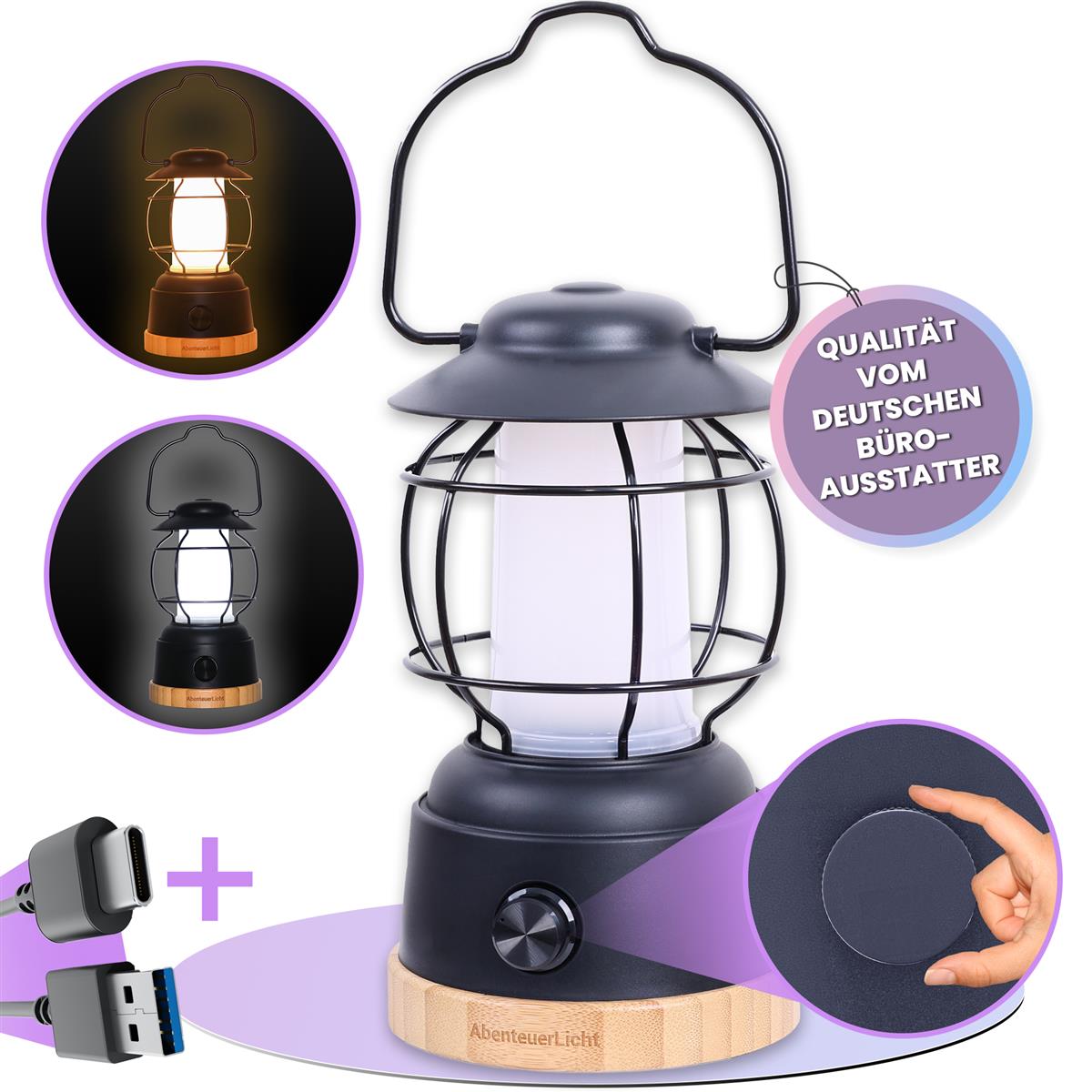 Lilatec LED-Campingleuchte AbenteuerLicht schwarz