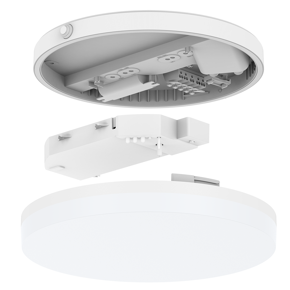 DOTLUX LED Aufbauleuchte SURFACEexit Ø300x62 22W 3000/4000/5700K COLORselect weiß mit integriertem Akku