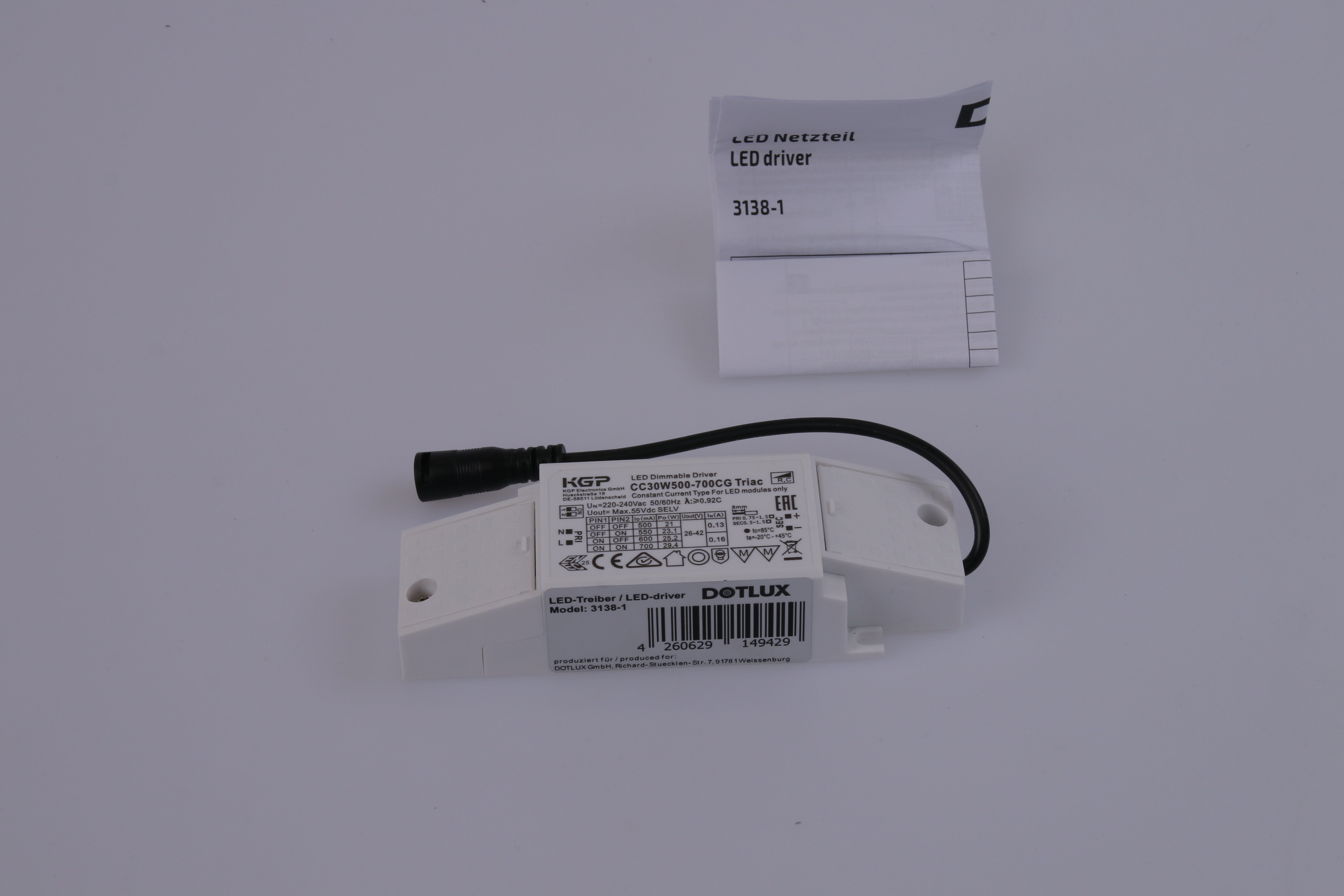 LED-Netzteil CC 13-30W 500-700mA 26-42V dimmbar Phasenab/-anschnitt