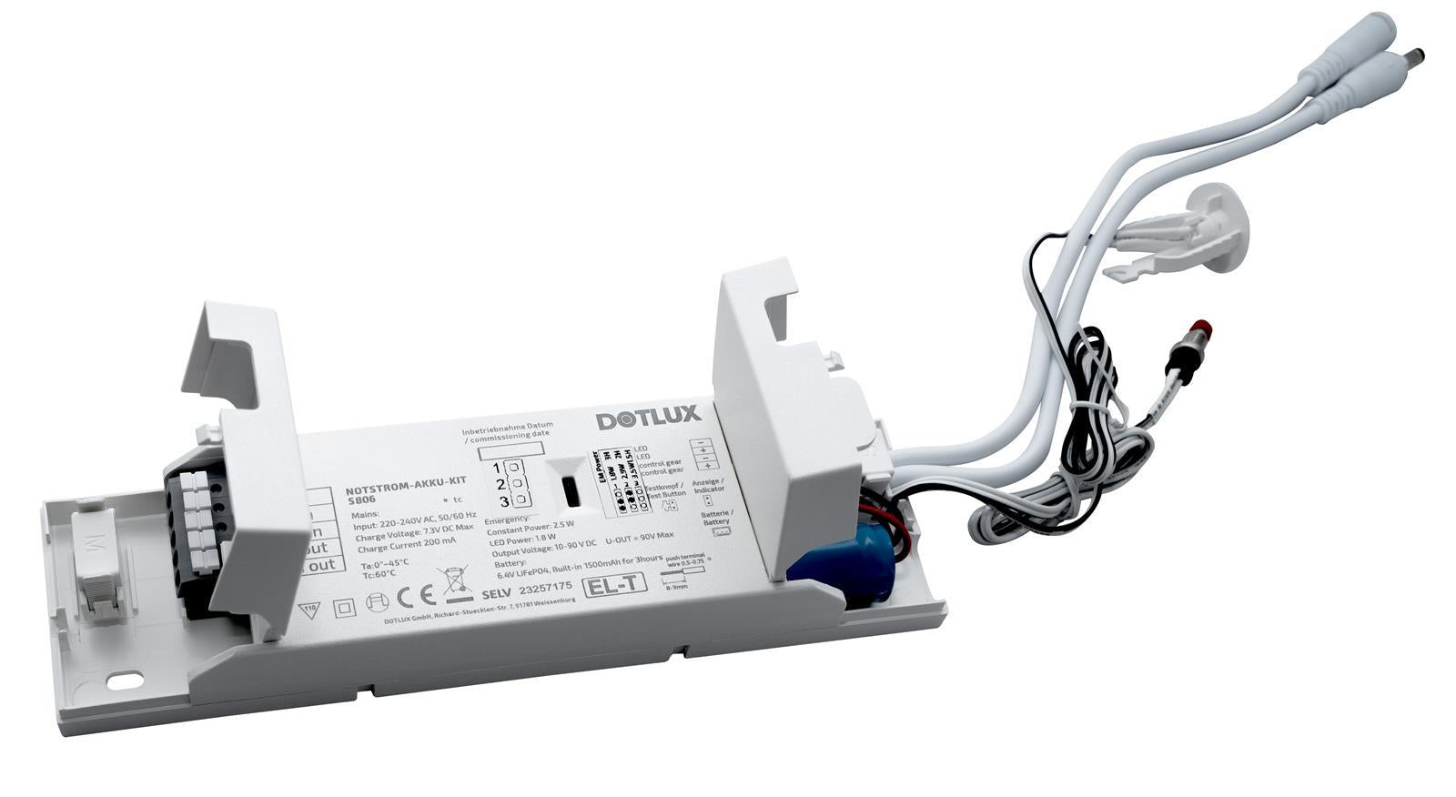 DOTLUX NOTSTROM AKKU-KITexit 1,8W Konstantleistung 3h für konstantstrombetriebene LED-Leuchten mit ext.Testknopf  LiFePO4 6,4V mit Selbsttest