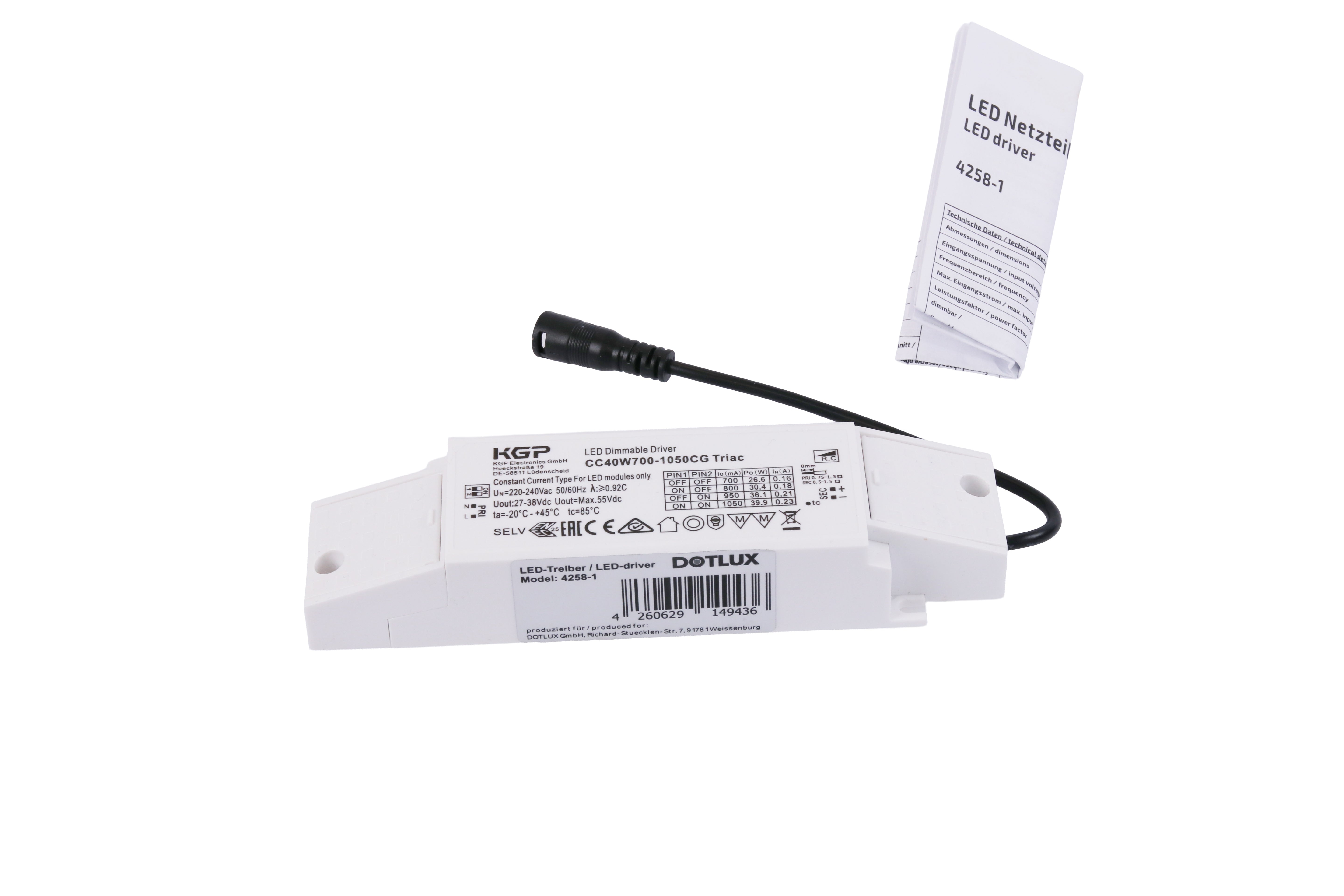 LED-Netzteil CC 27-40W 700-1050mA 27-38V dimmbar Phasenan-/abschnitt
