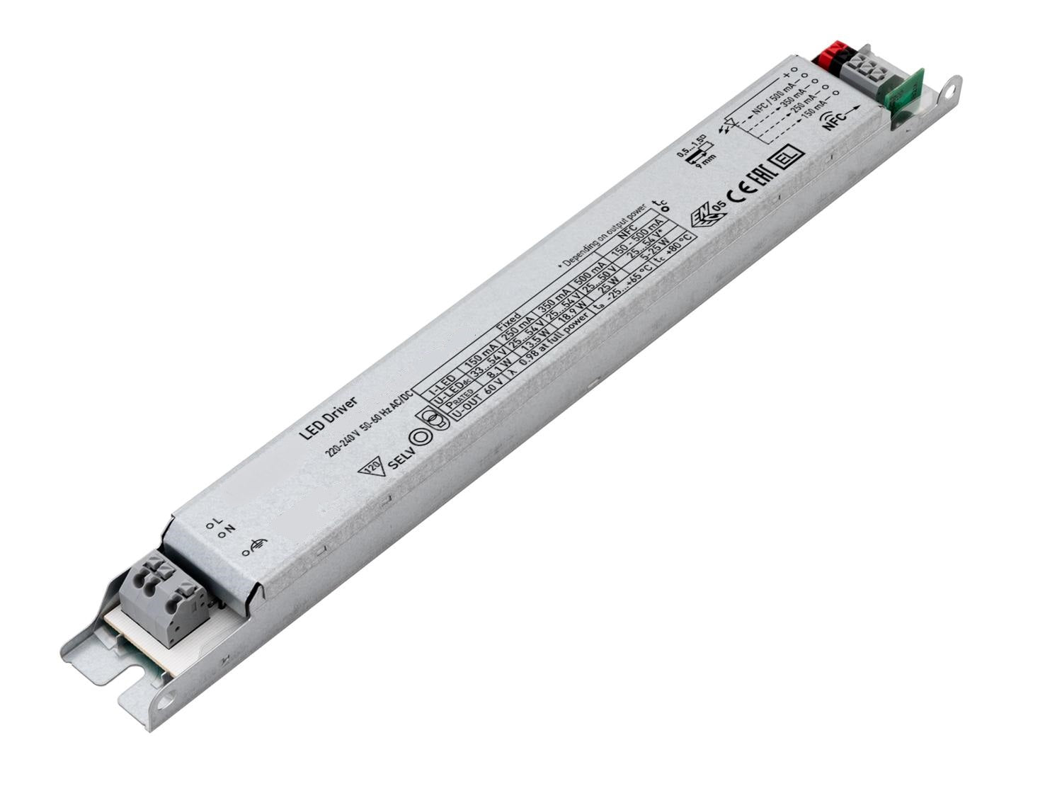 LED-Netzteil CC für QUICK-FIXdc 5-25W 150-500mA 25-54V nicht dimmbar NFC linear vorprogrammierte Ausgänge 150/250/350/500mA