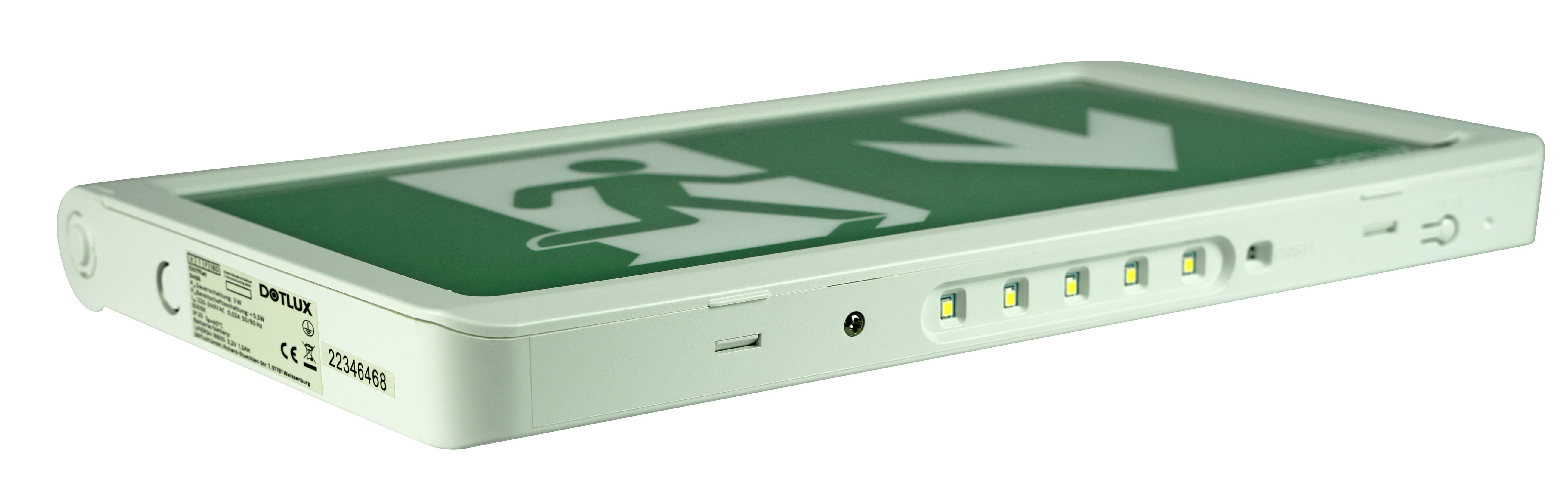 DOTLUX LED-Rettungsleuchte EXITflat mit Selbsttest 3W 6000K inkl. 4 Piktogrammen