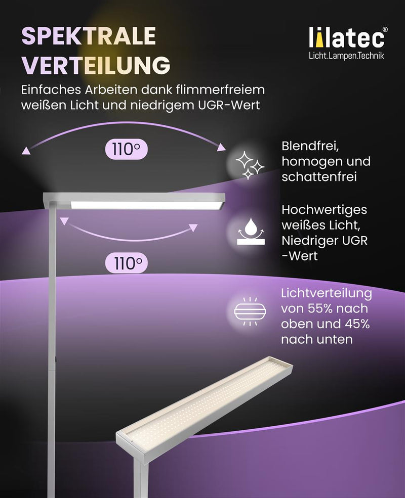 LED Büro Stehlampe Stehleuchte LINEAR Arbeitsplatz 50W 5.600lm 3000K