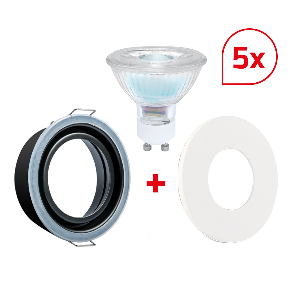 DOTLUX LED-Einbaufassung MULTI mit GU10 3000K 6W dimmbar und Blende weiß Set 5 Stück