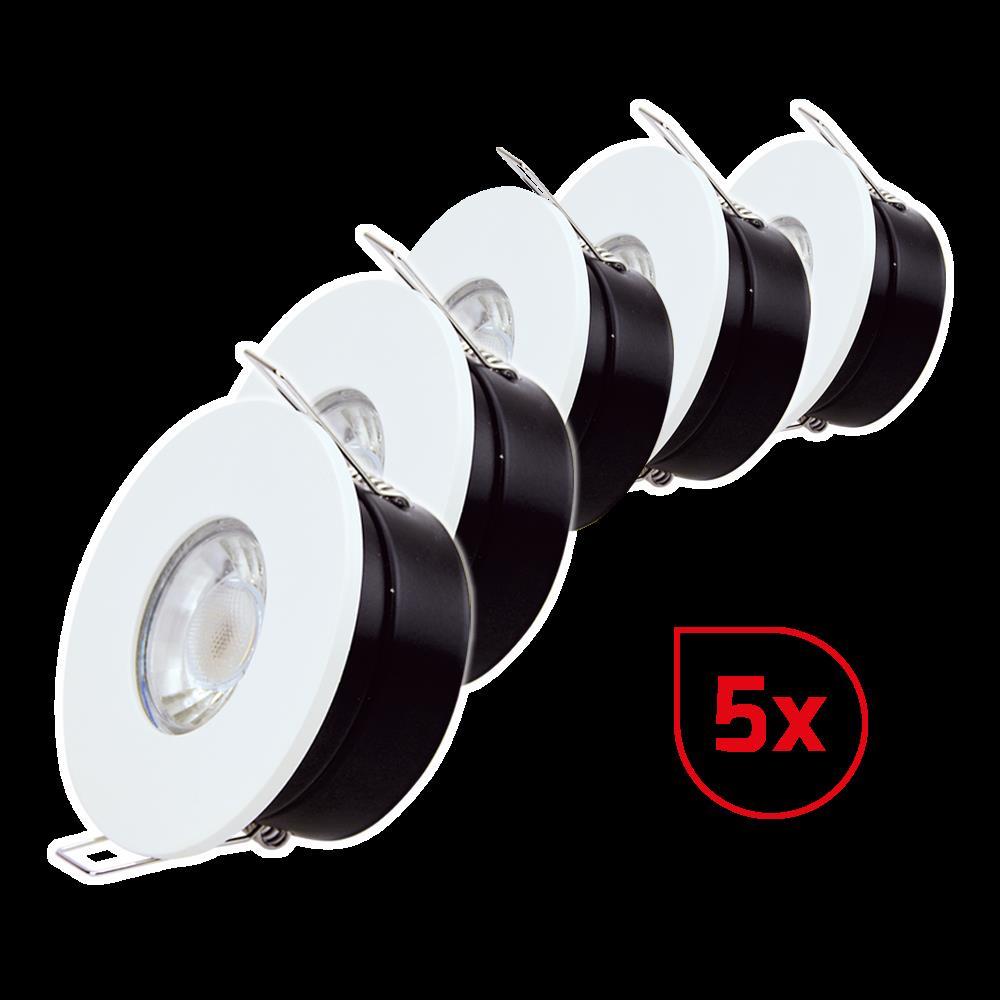 DOTLUX LED-Einbaufassung MULTI mit GU10 3000K 6W dimmbar und Blende weiß Set 5 Stück