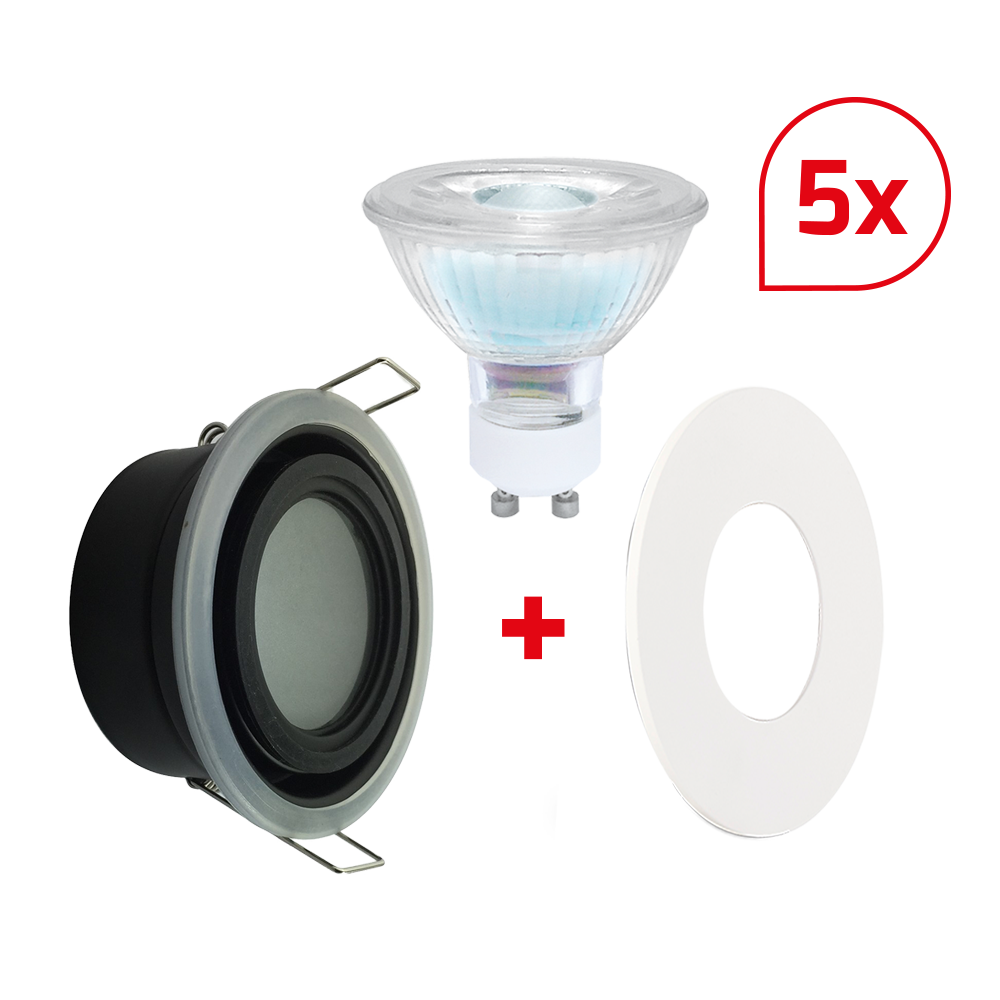 DOTLUX LED-Einbaufassung MULTIip65 mit GU10 3000K 6W dimmbar und Blende weiß Set 5 Stück