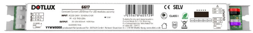 DOTLUX LED-Netzteil max.40W 1-10V dimmbar 250-800mA