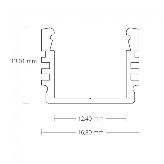 Alu-Aufbau-Profil Typ DXA2 200 cm pulverbeschichtet schwarz RAL 9005 für LED-Streifen bis 12 mm