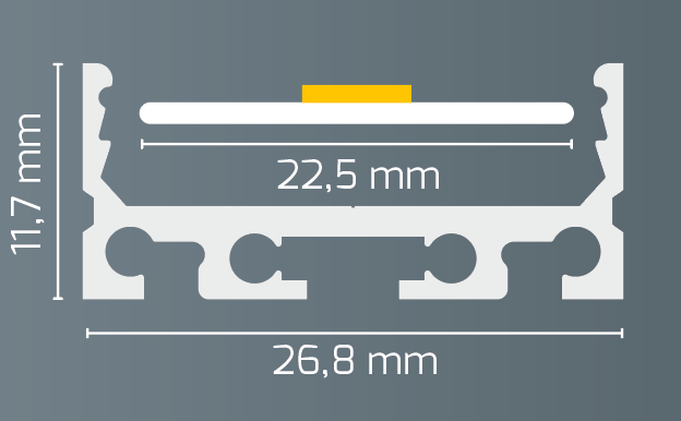 Alu-Aufbau-Profil Typ DXA4 200 cm, flach, pulverbeschichtet schwarz RAL 9005 für LED-Streifen bis 24 mm