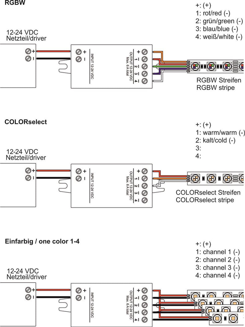 CASAMBI PWM-Dimmer 12-24V 4-Kanal max. 144W